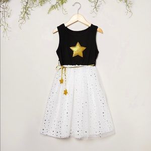 Beautiful Golden Stars Decor Mesh Sleeveless Dress